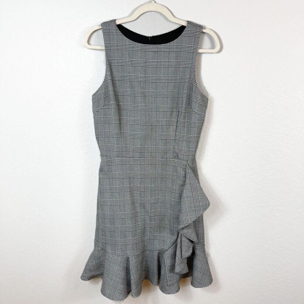AQUA Black/White Stripped Ruffle Dress Size Large - Picture 2 of 9